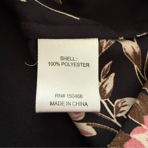 41 Hawthorn Black Floral Roll Tab Sleeve Button Down Shirt - Picture 7 of 8